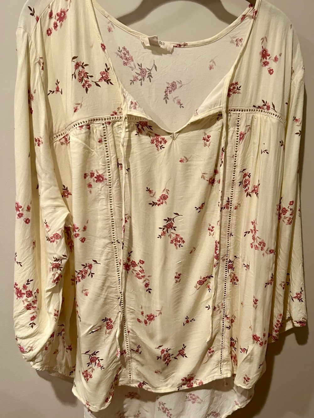 Como Blu Ivory Pink Floral Blouse, 3X